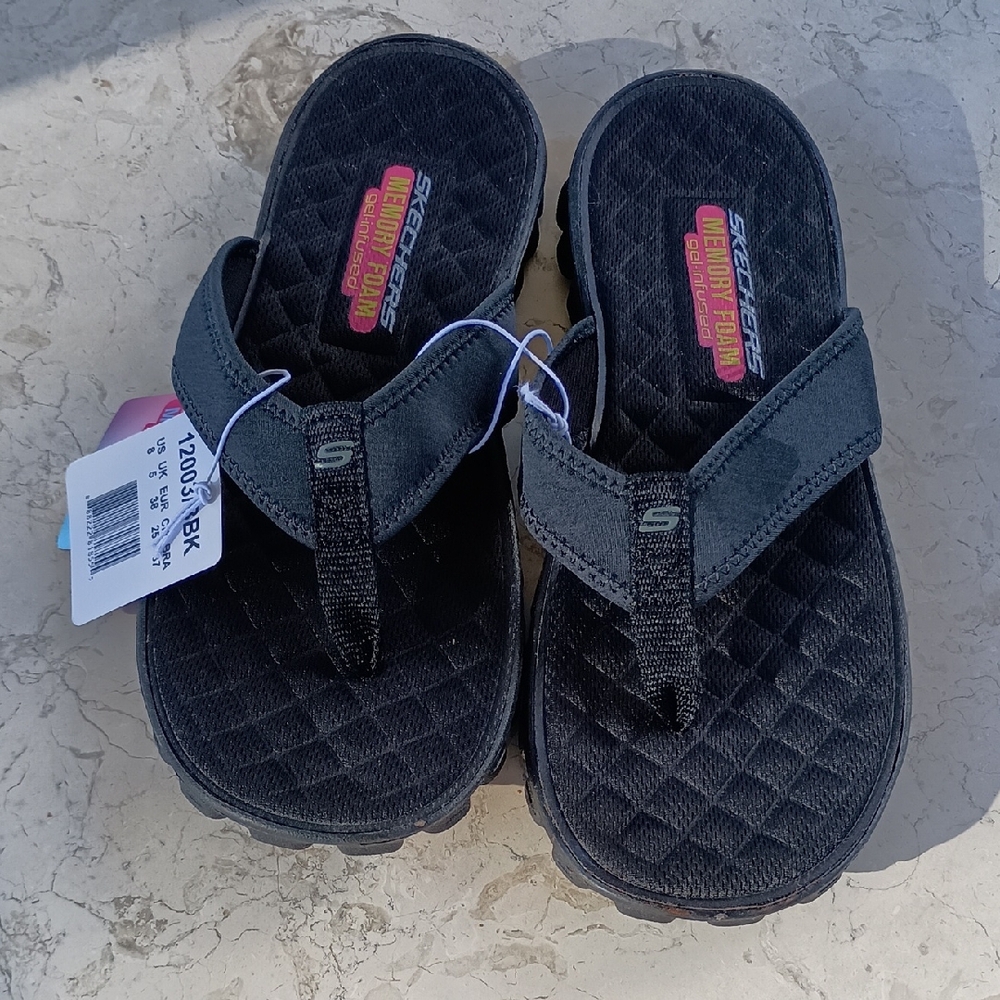 Skechers EZ Flex Cool Golden Coast Black Flip Flops - Size 8 NWT